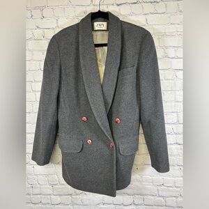 Zapa Gray Wool Cashmere Double Breasted Luxury Made France in Blazer Jacket M